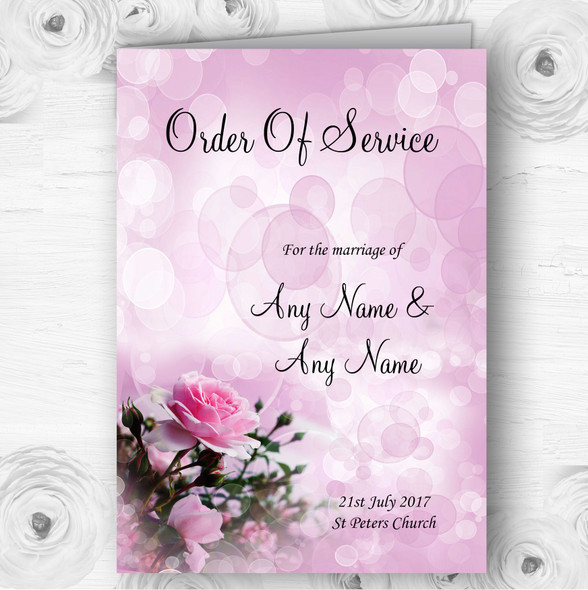 Pink Rose Bubbles Personalised Wedding Double Sided Cover Order Of Service