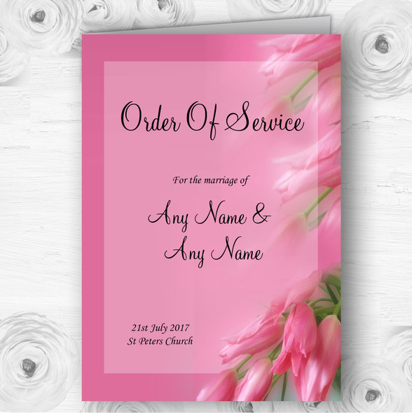 Warm Pink Flowers Personalised Wedding Double Sided Cover Order Of Service