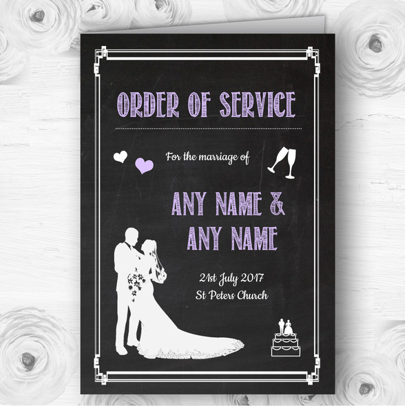 Chalkboard Lilac Personalised Wedding Double Sided Cover Order Of Service