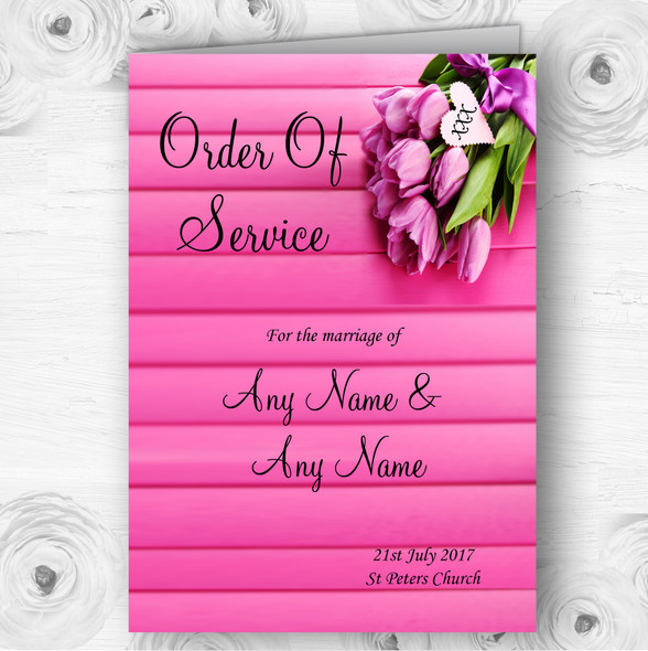 Pink Tulips Personalised Wedding Double Sided Cover Order Of Service