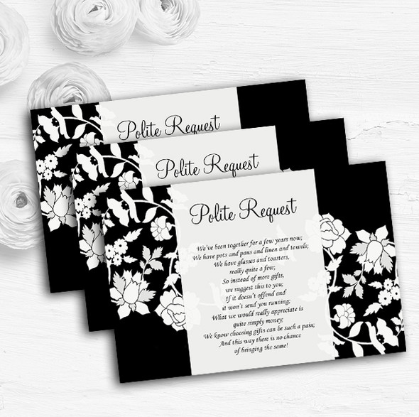 Black And White Floral Flower Personalised Wedding Gift Request Money Poem Cards