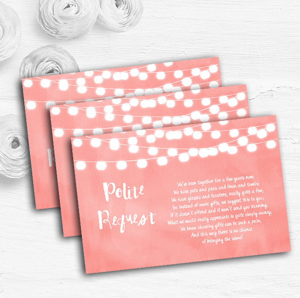 Coral Pink Lights Watercolour Personalised Wedding Gift Request Money Poem Cards