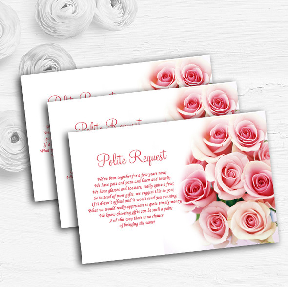 Soft Pastel Pink Gentle Roses Personalised Wedding Gift Request Money Poem Cards