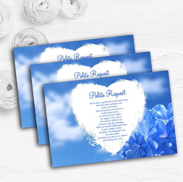 Pretty Sky Blue Flower Personalised Wedding Gift Cash Request Money Poem Cards
