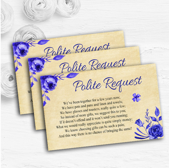 Vintage Blue & White Watercolour Floral Custom Wedding Gift Money Poem Cards