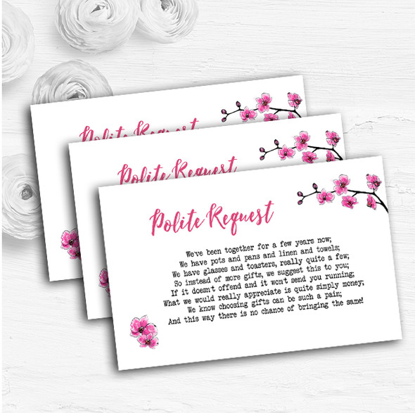 Pink Cherry Blossom Watercolour Custom Wedding Gift Request Money Poem Cards