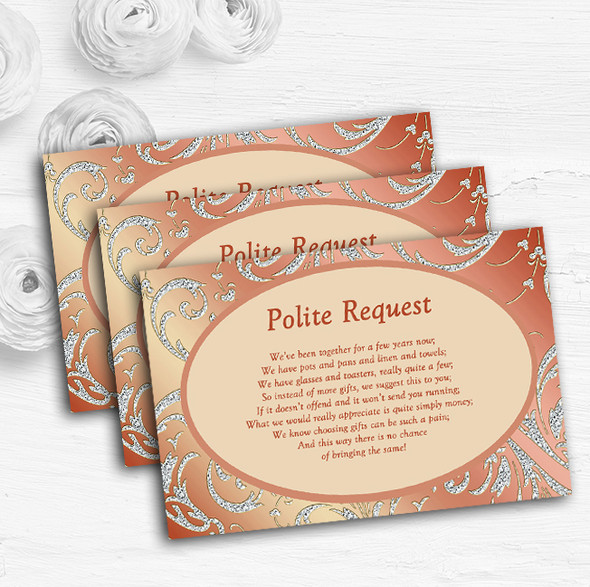 Coral Peach Cream Diamond Personalised Wedding Gift Request Money Poem Cards