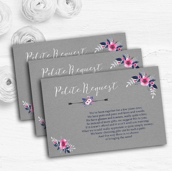 Rustic Vintage Watercolour Navy Blue & Silver Wedding Gift Money Poem Cards