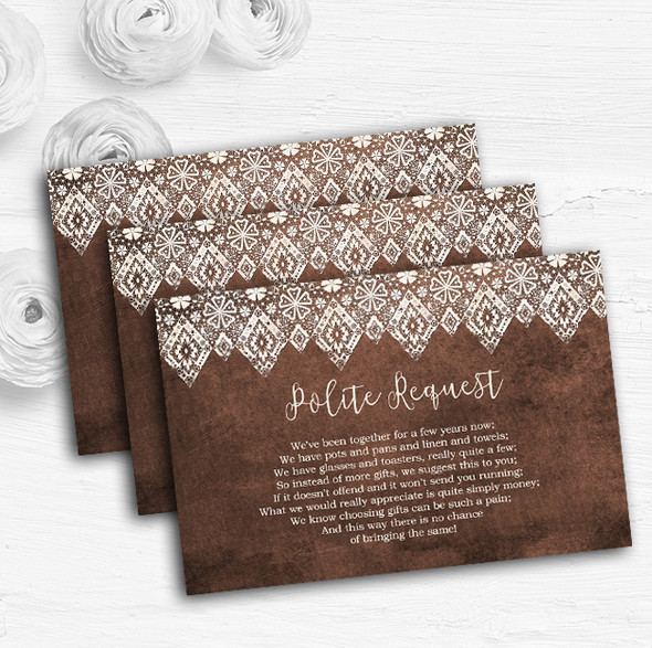 Vintage Brown Old Paper & Vintage Lace Effect Wedding Gift Money Poem Cards