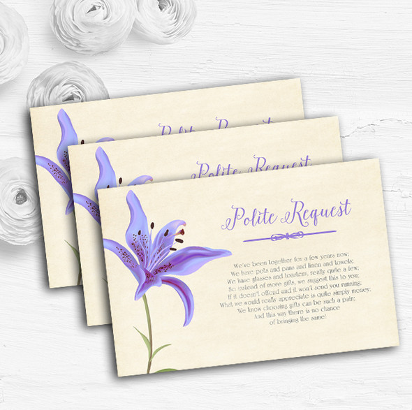 Purple Lily Vintage Personalised Wedding Gift Cash Request Money Poem Cards