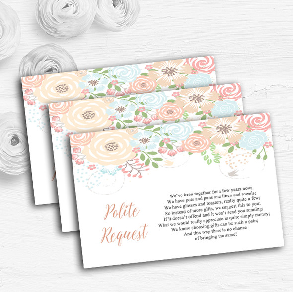 Coral Peach & Blue Watercolour Floral Header Wedding Gift Money Poem Cards