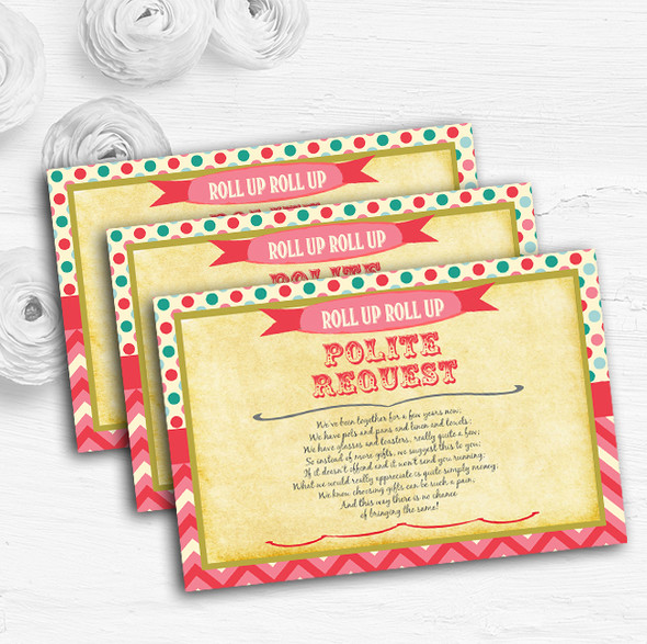 Vintage Carnival Old Style Circus Candy Pink Wedding Gift Money Poem Cards