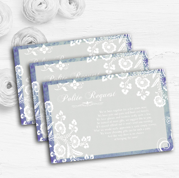 Rustic Blue Lace Personalised Wedding Gift Cash Request Money Poem Cards