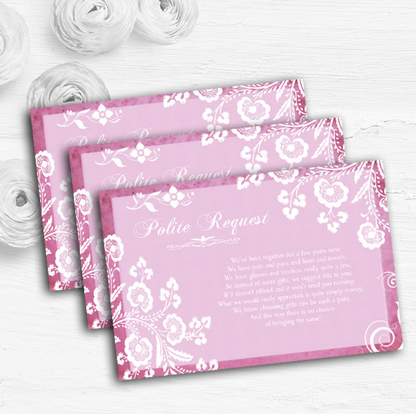 Rustic Pink Lace Personalised Wedding Gift Cash Request Money Poem Cards