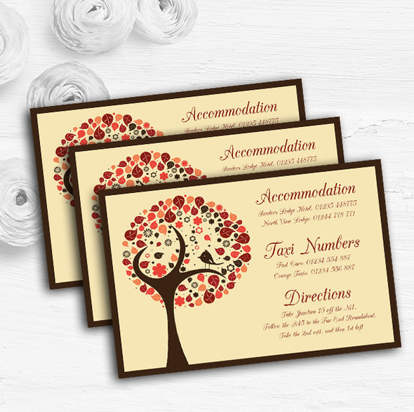 Shabby Chic Bird Tree Brown Vintage Personalised Wedding Guest Information Cards