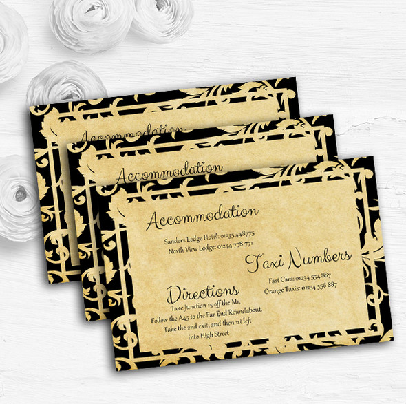 Vintage Black Damask Postcard Style Personalised Wedding Guest Information Cards