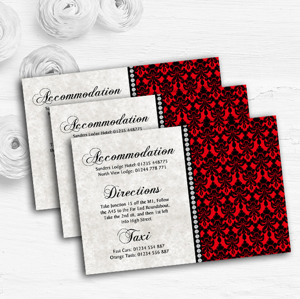 Deep Red Black Damask & Diamond Personalised Wedding Guest Information Cards