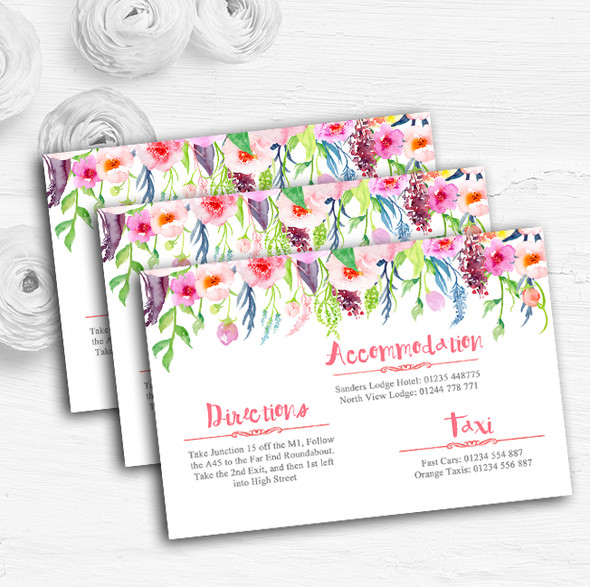 Coral Pink Watercolour Floral Personalised Wedding Guest Information Cards
