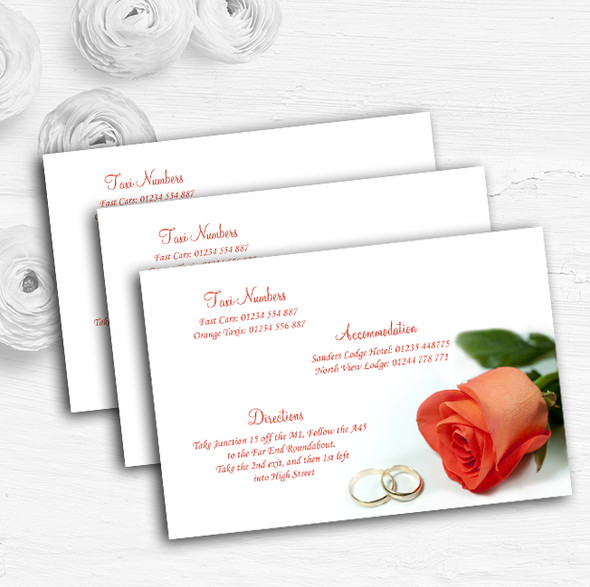 Orange Coral Peach Rose Rings Personalised Wedding Guest Information Cards