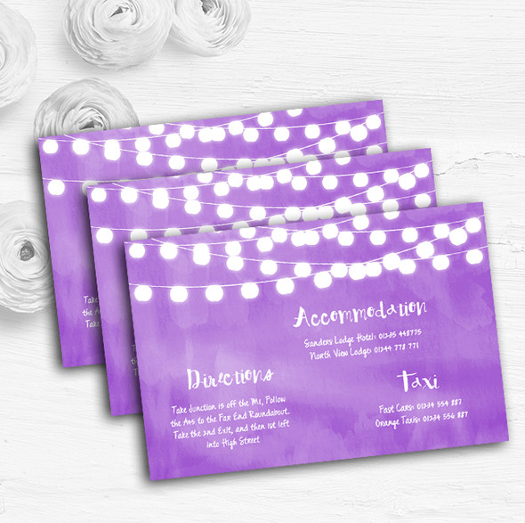 Purple and Lights Watercolour Personalised Wedding Guest Information Cards