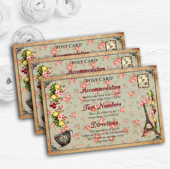 Vintage Paris Shabby Chic Postcard Floral Wedding Guest Information Cards