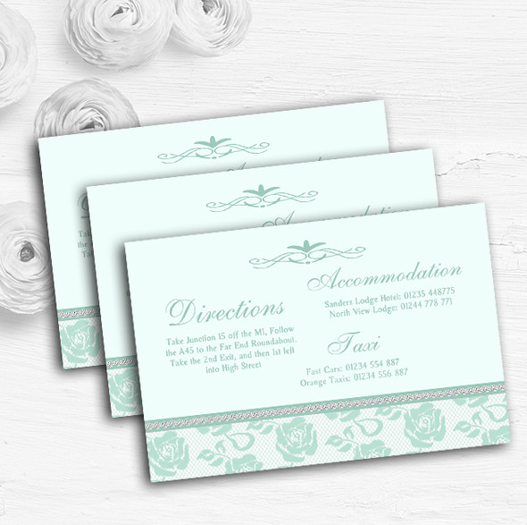 Pretty Mint Green & Sage Floral Diamante Wedding Guest Information Cards
