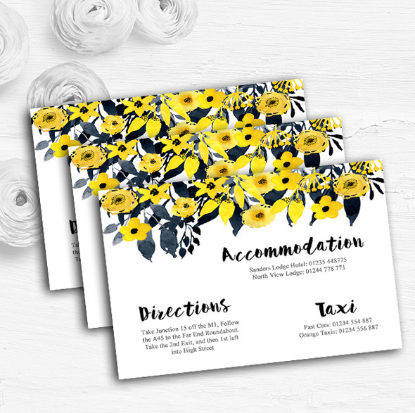 Watercolour Black & Yellow Floral Header Wedding Guest Information Cards