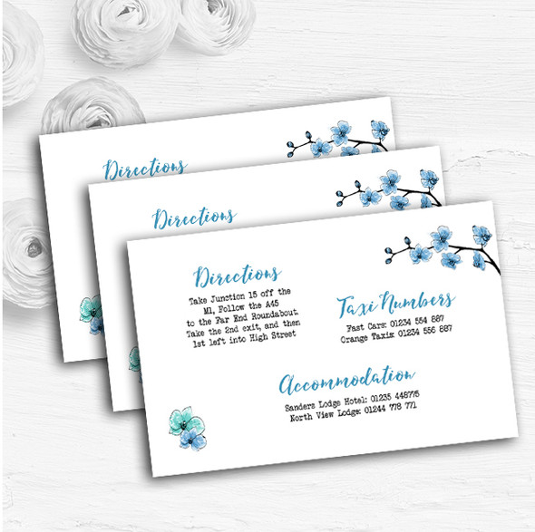 Blue & Green Cherry Blossom Watercolour Wedding Guest Information Cards