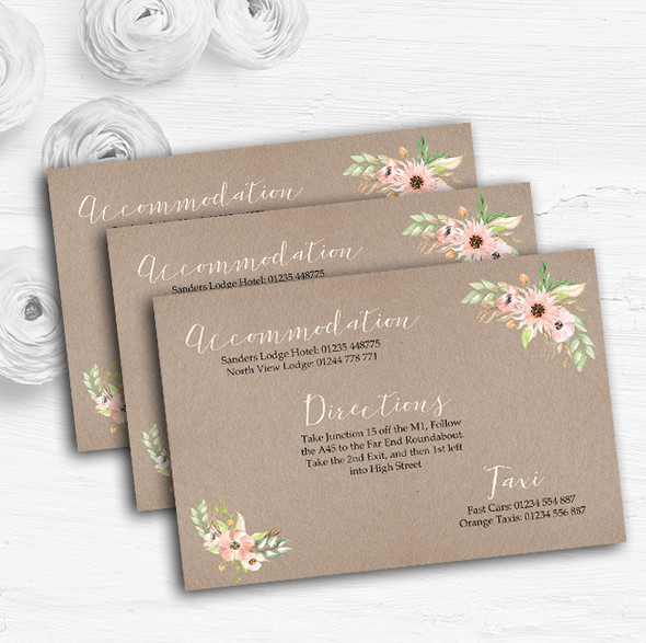 Rustic Vintage Watercolour Peach Floral Wedding Guest Information Cards