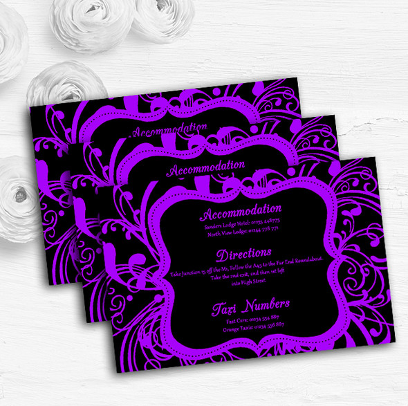 Black & Purple Swirl Deco Personalised Wedding Guest Information Cards