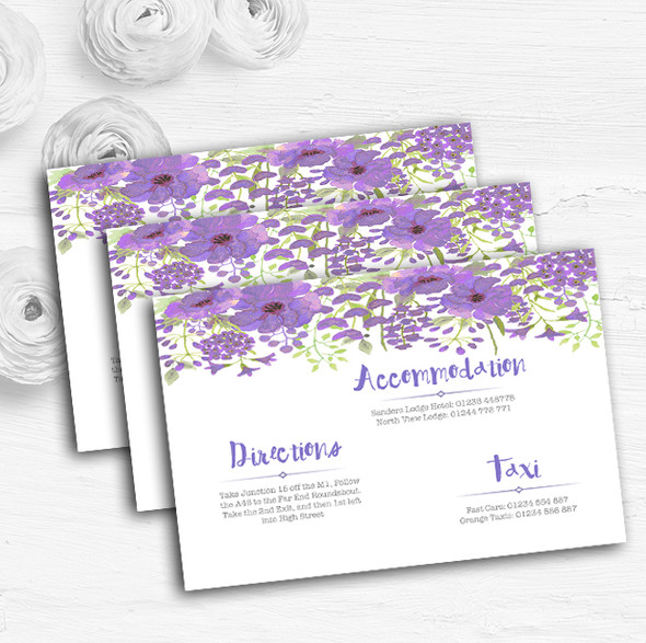 Watercolour Floral Purple Personalised Wedding Guest Information Cards