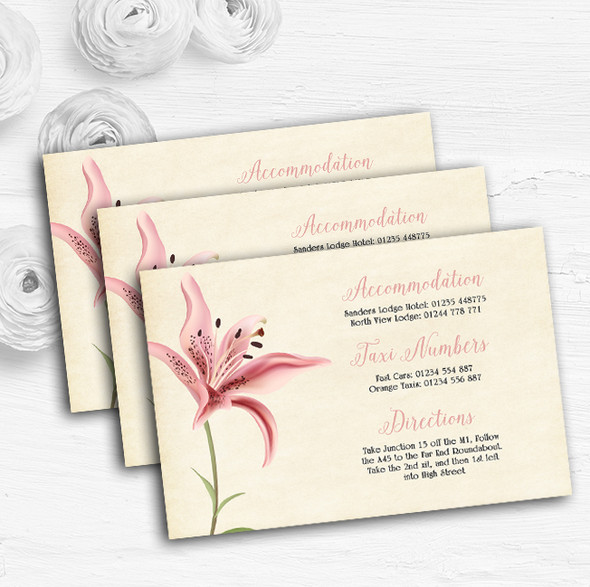 Coral Pink Lily Vintage Personalised Wedding Guest Information Cards