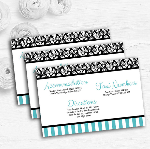 Damask And Aqua Stripes Personalised Wedding Guest Information Cards