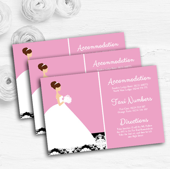 Pink Black Damask Bride Personalised Wedding Guest Information Cards