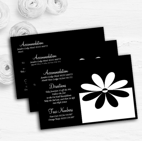 Black & White Flower Personalised Wedding Guest Information Cards