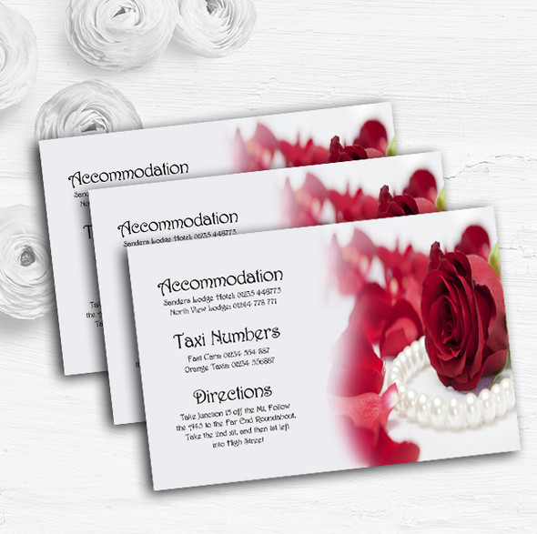 White Pearl Red Rose Personalised Wedding Guest Information Cards