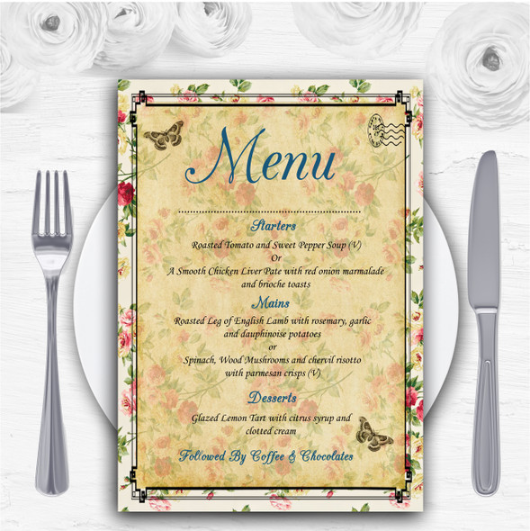 Vintage Floral Shabby Chic Postcard Personalised Wedding Menu Cards