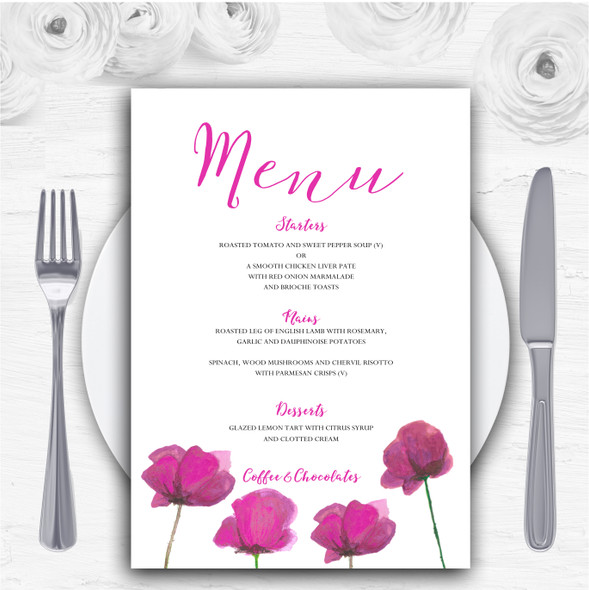 Stunning Watercolour Poppies Pink Personalised Wedding Menu Cards