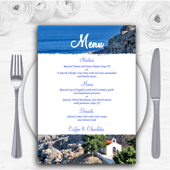 Heart St Pauls Lindos Rhodes Personalised Wedding Menu Cards