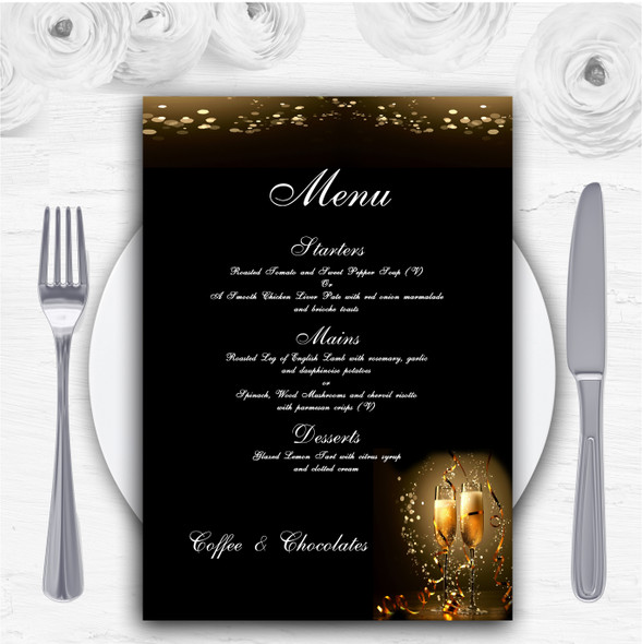 Black Champagne Personalised Wedding Menu Cards