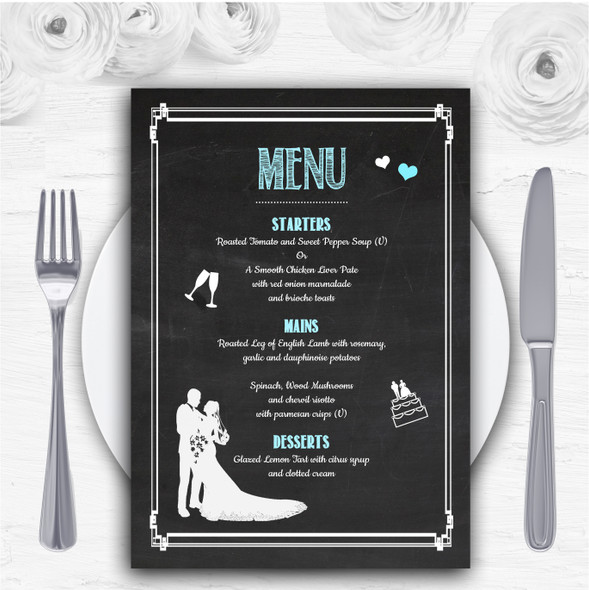 Chalkboard Aqua Personalised Wedding Menu Cards