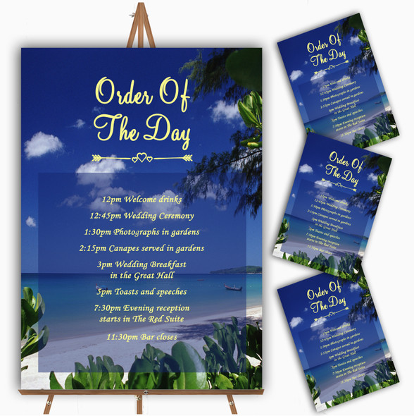 Thailand Beach Palm Tree Personalised Wedding Order Of The Day Cards & Signs