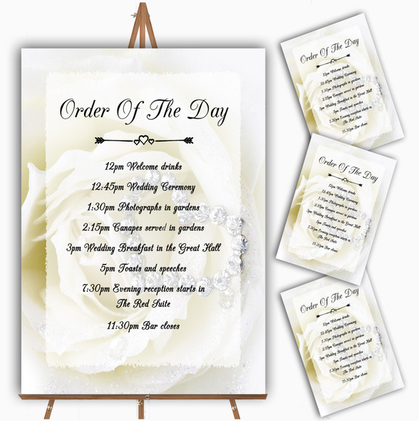 Cream Ivory Rose Heart Personalised Wedding Order Of The Day Cards and Signs