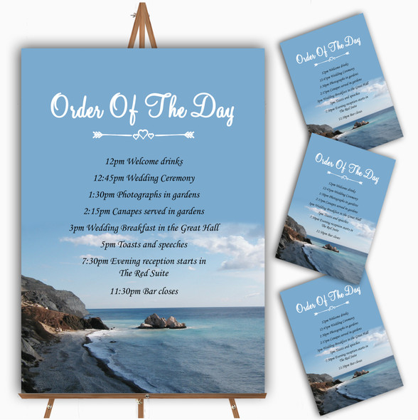 View Of A Cyprus Beach Abroad Personalised Wedding Order Of The Day Cards