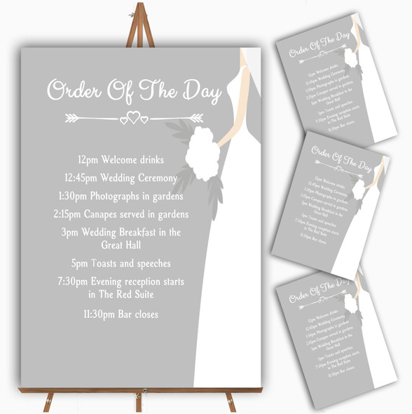Great White Bride Personalised Wedding Order Of The Day Cards and Signs