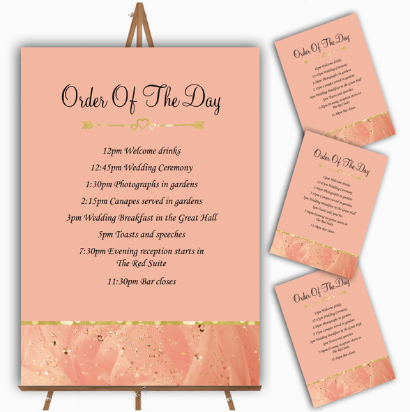 Peach Pink Pretty Personalised Wedding Order Of The Day Cards & Signs