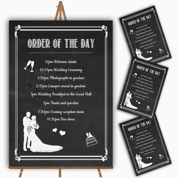 Chalkboard White Personalised Wedding Order Of The Day Cards & Signs