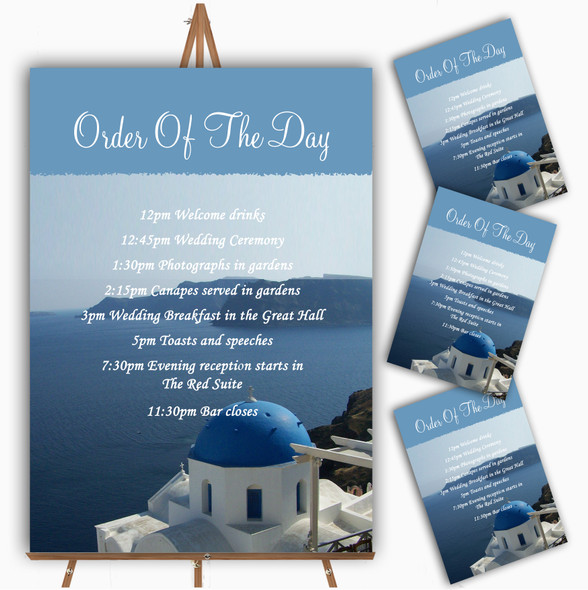 Greece Santorini Personalised Wedding Order Of The Day Cards & Signs