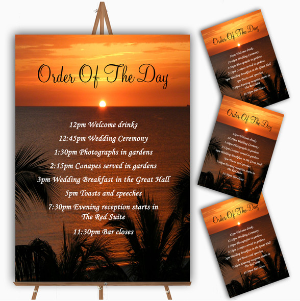 Florida Sunset Personalised Wedding Order Of The Day Cards & Signs