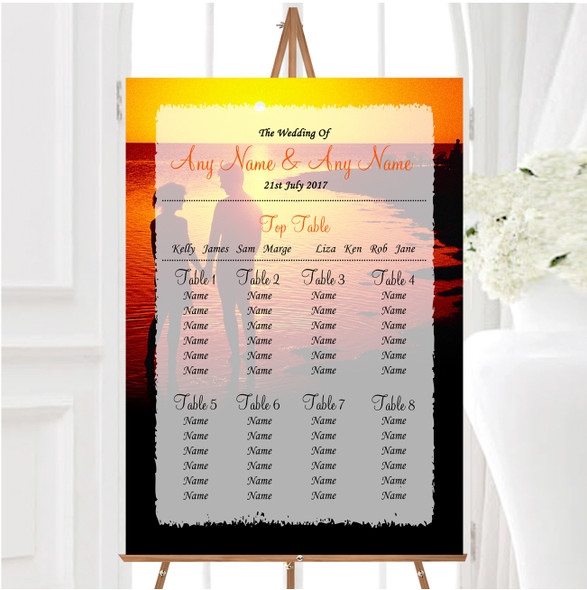 Couple On The Beach At Sunset Jetting Off Abroad Wedding Seating Table Plan